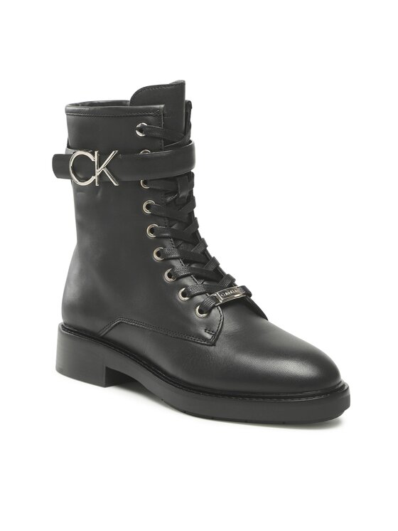 Calvin Klein Damskie Botki, rozmiar 36, Czarne, Rubber Sole Combat Boot W Hw HW0HW01254