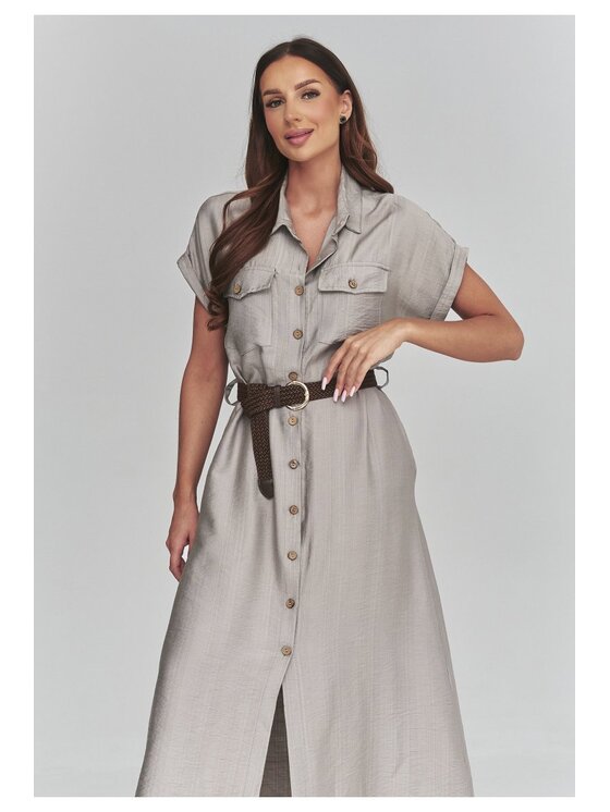 Makadamia Makadamia Sukienka codzienna C68 Brązowy Loose Fit