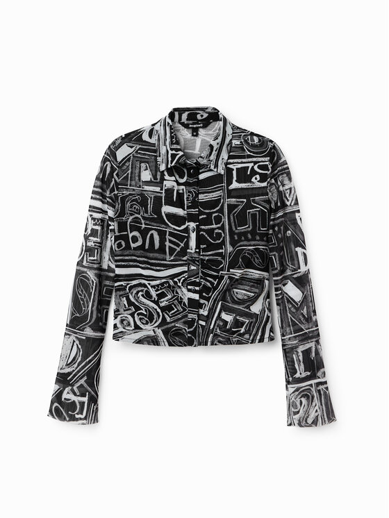 Desigual Desigual Marškiniai Lettering 23SWTKBZ Juoda Slim Fit