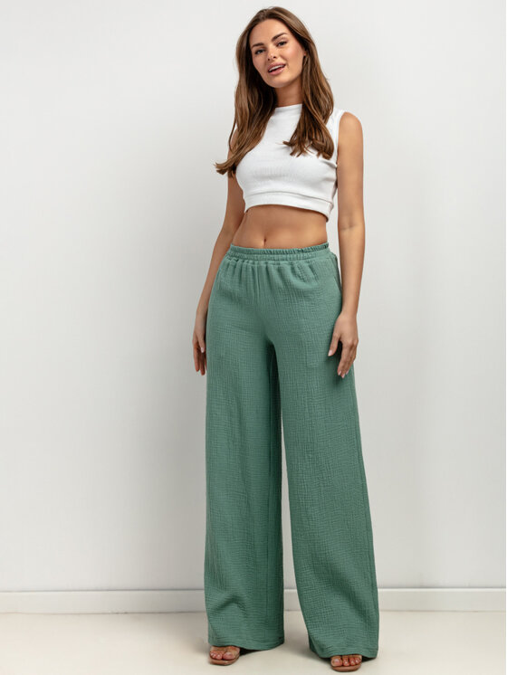 Tessita Tessita Spodnie materiałowe T428/4/XS Zielony Wide Leg