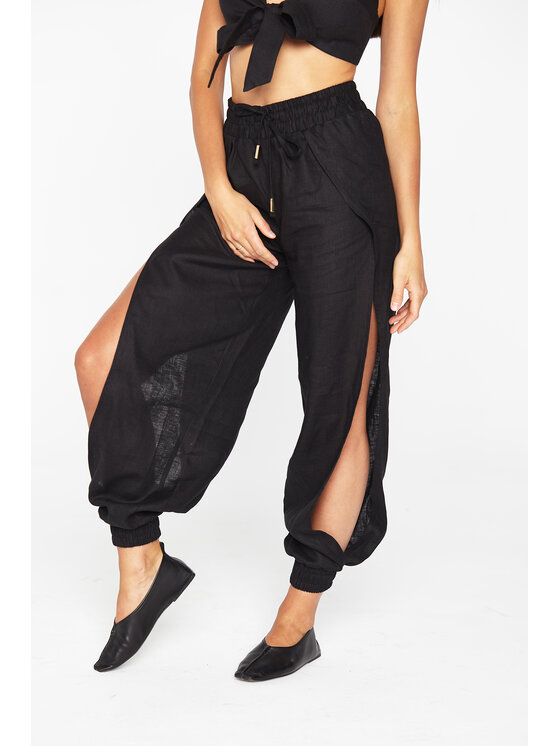 MANDRAGORA MANDRAGORA Dámske nohavice Lniane Alladyn Čierna Modern Relaxed Fit