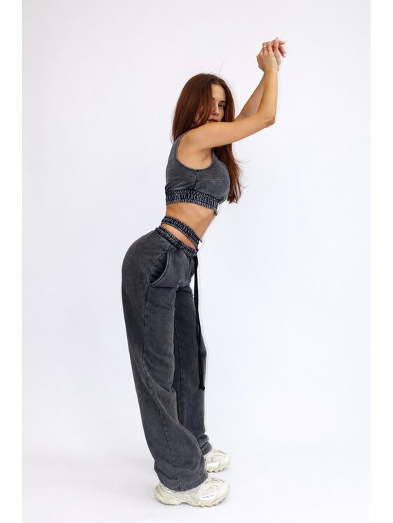 MissDenim MissDenim Spodnie dresowe Double Belt Sweatpants Czarny Oversize