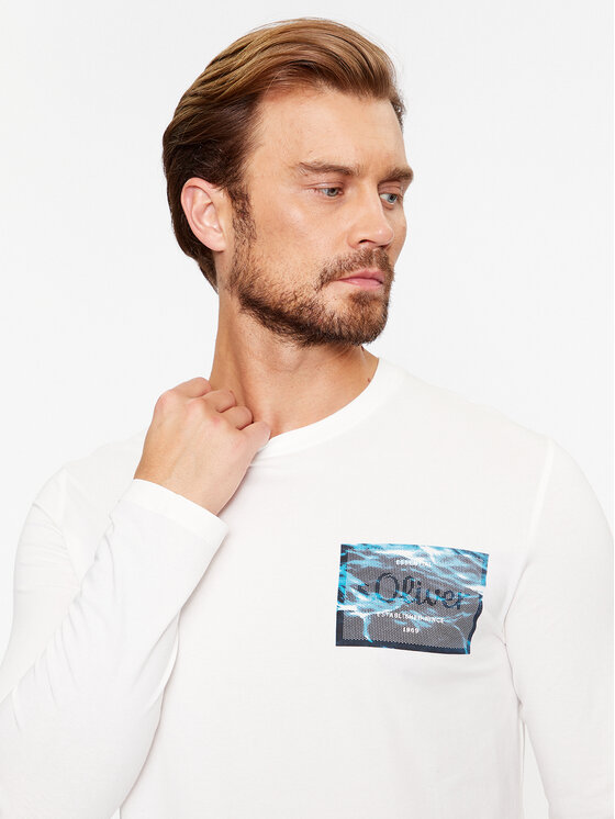 s.Oliver s.Oliver Тениска с дълъг ръкав 2135693 Бял Regular Fit
