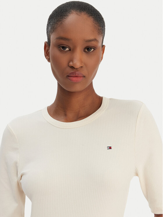 Tommy Hilfiger Tommy Hilfiger Tričko WW0WW47308 Écru Slim Fit