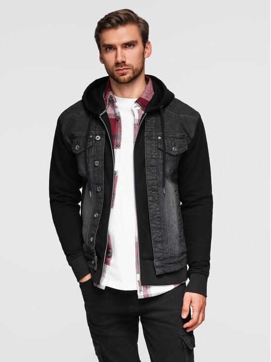 Ombre Ombre Kurtka jeansowa OM-JADJ-0220 Czarny Regular Fit