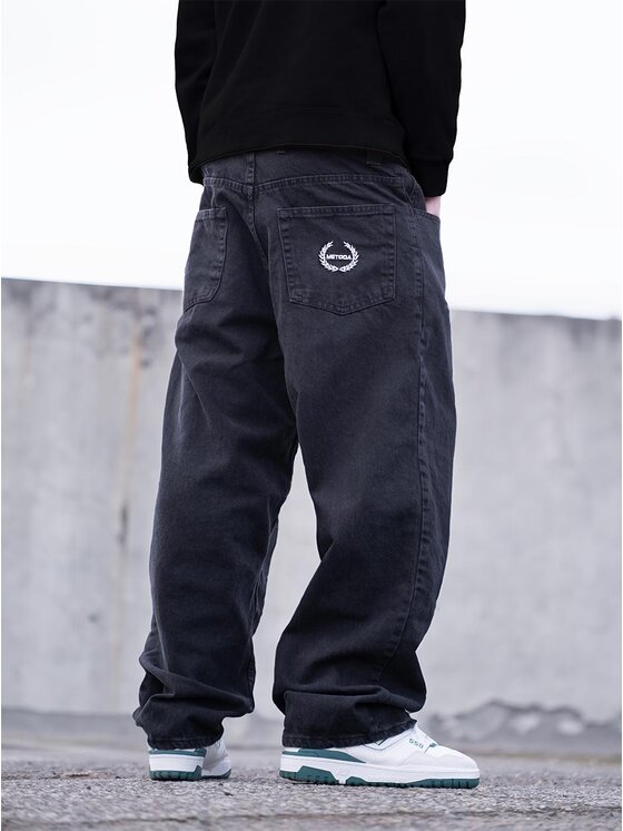 Metoda Sport Metoda Sport Jeansy Szerokie Spodnie Jeansowe Baggy Męskie Czarne Metoda Sport Laur Pocket XL Czarny Regular Fit