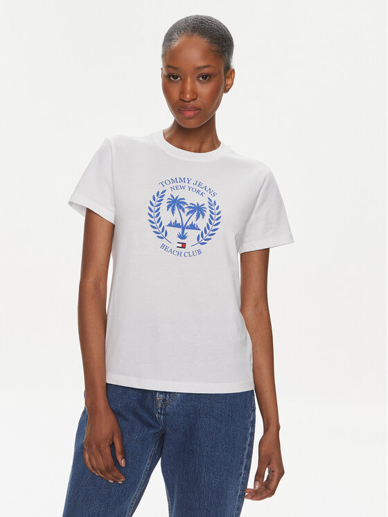 Tommy Jeans T Shirt Prep Luxe DW0DW17835 WeiB Regular Fit Modivo