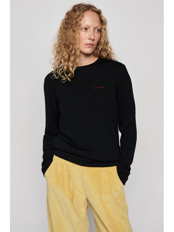 B SIDES B SIDES Bluzka MERINO Czarny Relaxed Fit