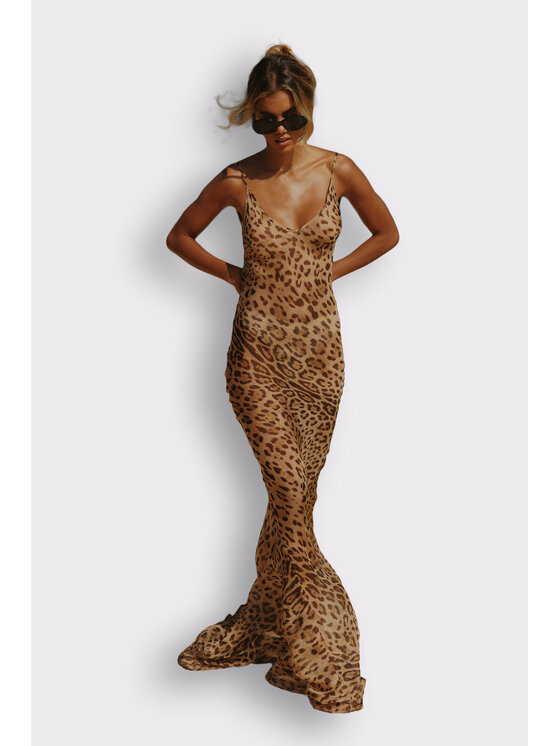 RÊVER DE MOI RÊVER DE MOI Sukienka codzienna CENIT WILD LEOPARD MAXI DRESS Beżowy Slim Fit