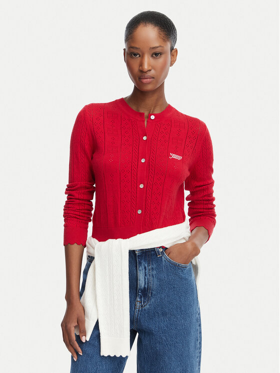 Tommy Jeans Cardigan Pointelle DW0DW22931 Roșu Regular Fit