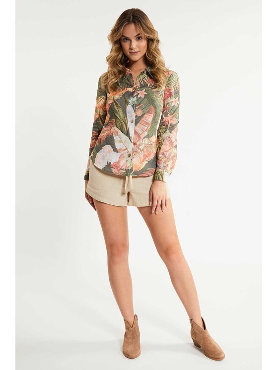 Lunedi Lunedi Koszula tropical Zielony Regular Fit