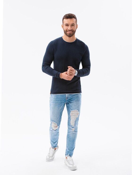 Ombre Ombre Sweter E121 Granatowy Regular Fit