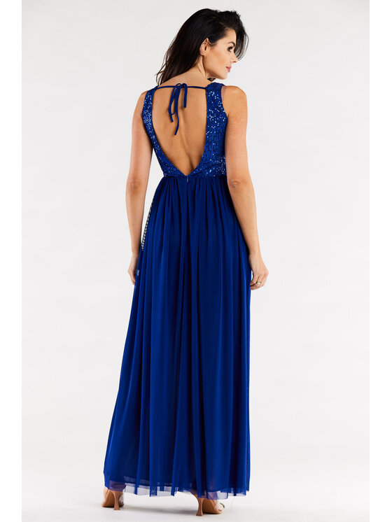Awama Awama Večerní šaty A486 Modrá Basic Fit