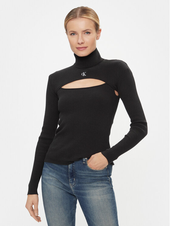 Női Garbó Calvin Klein Jeans, Méret: S, Fekete, 2 In 1 Cut Out Tight Sweater J20J222621