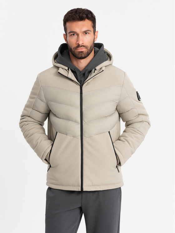 Ombre Ombre Vatovaná bunda OM-JALP-0172 Béžová Regular Fit