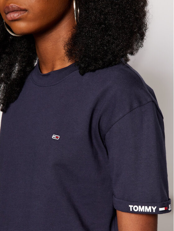 Tommy Jeans Marškinėliai Crop Branded DW0DW10130 Tamsiai mėlyna Cropped Fit  • Modivo.lt