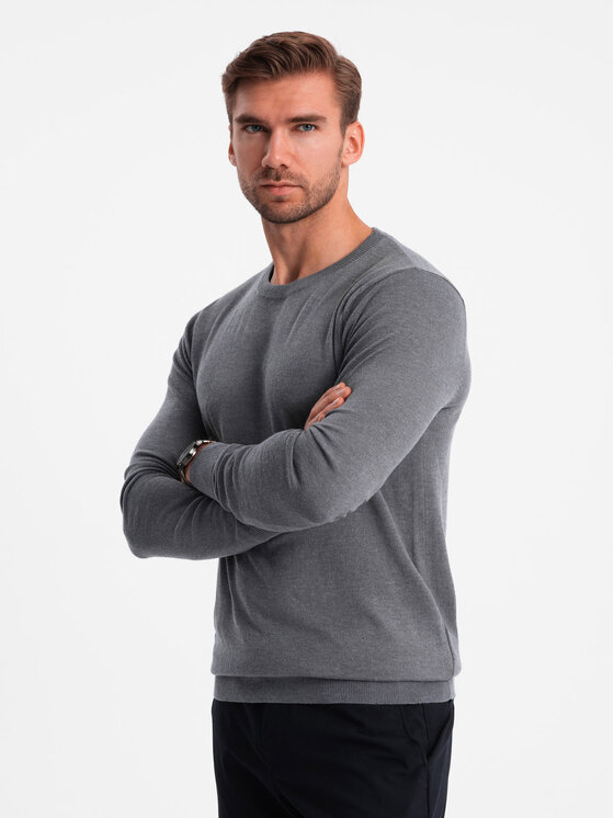 Ombre Ombre Sweter OM-SWBS-0106 Szary Regular Fit