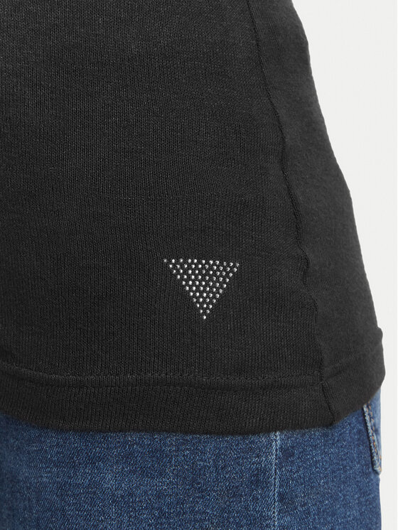 Guess Guess Bluză cu gât W4BP14 KCGM2 Negru Slim Fit