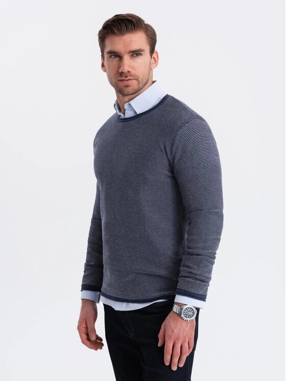 Ombre Ombre Sweter OM-SWSW-0118 Granatowy Regular Fit