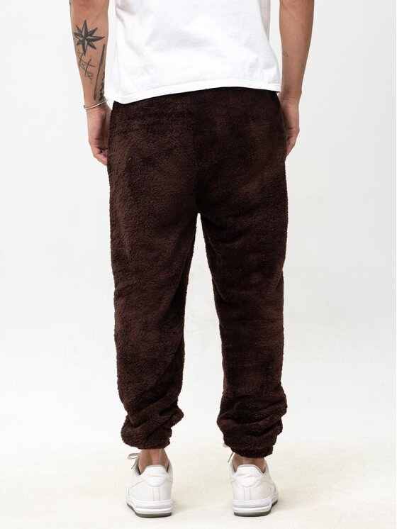 Jigga Wear Jigga Wear Spodnie dresowe Sherpa futerkowe polarowe 130594 Brązowy Regular Fit