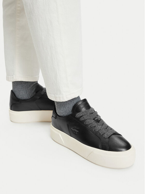 Calvin Klein Tenisice Flatform Laceup Lth Wl HW0HW03229 Crna