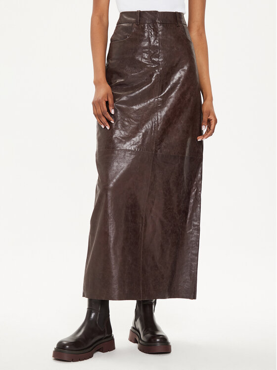 Gestuz Gonna di pelle 10908393 Marrone Relaxed Fit, taglia : 38