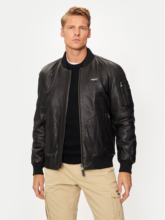 Aeronautica Militare Aeronautica Militare Kožená bunda 242PN951PL249 Čierna Regular Fit
