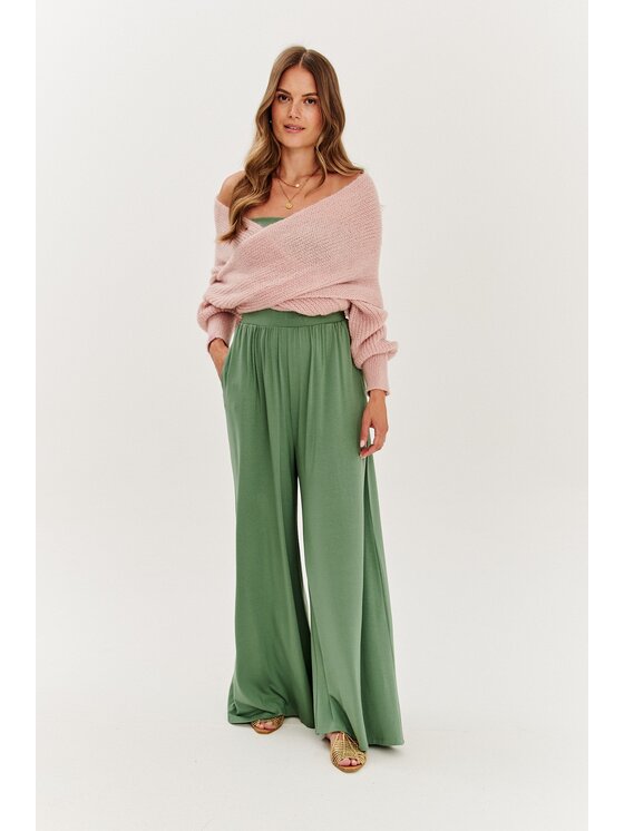 NAOKO NAOKO Kalhoty z materiálu Mint Breeze Modrá Regular Fit