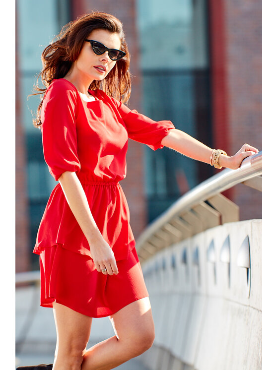Awama Awama Sukienka letnia A258 Czerwony Basic Fit