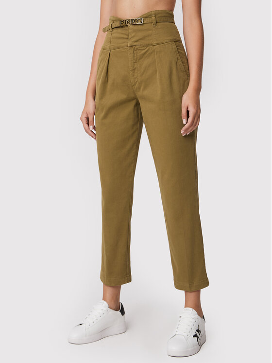 PINKO Pinko Kalhoty z materiálu Ariel 1J10YP Y848 Zelená Regular Fit