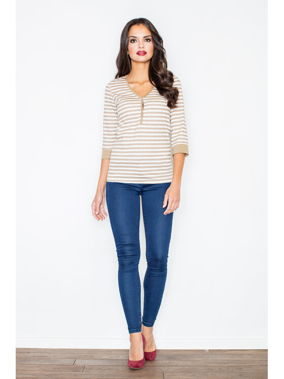 FIGL FIGL Bluzka M289 Beżowy Regular Fit