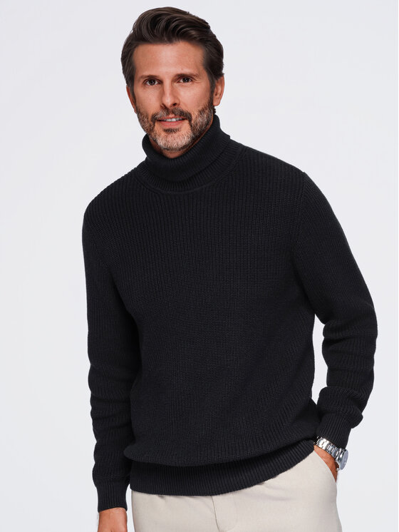 Ombre Ombre Sweter OM-SWTN-0189 Czarny Regular Fit