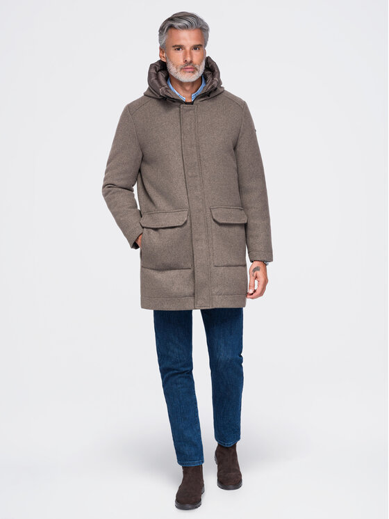 Ombre Ombre Płaszcz zimowy OM-COWC-0161 Brązowy Regular Fit