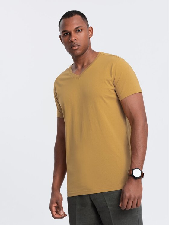Ombre Ombre T-Shirt OM-TSBS-0145 Zlatá Regular Fit