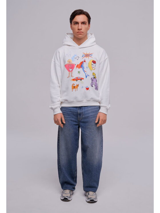 2005 2005 Mikina Comic Hoodie Écru Oversize