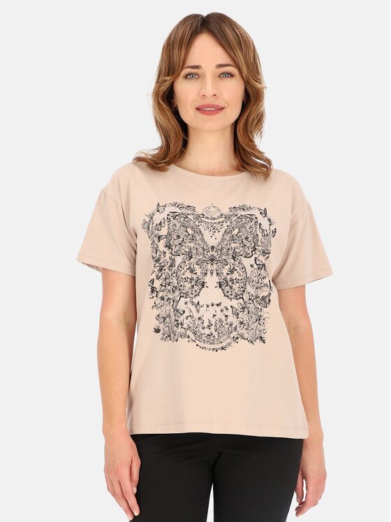Perso Perso T-Shirt TCE240246F Béžová Regular Fit