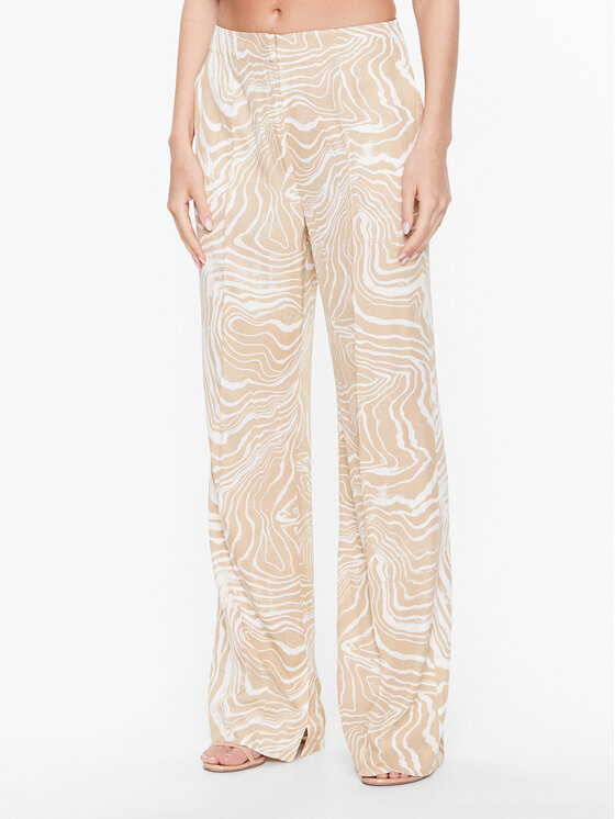 Calvin Klein Pantaloni din material Wave Print Wide K20K205220 Bej Regular Fit Bej imagine noua