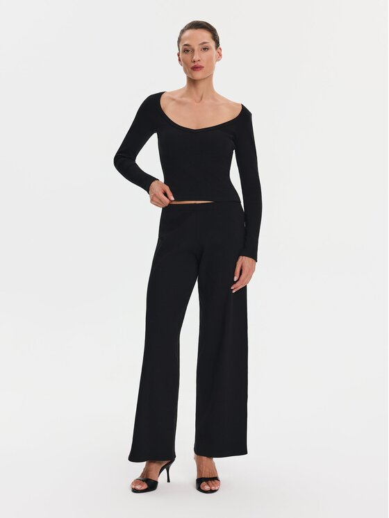 Nudyess Nudyess Top Alba z prążka Czarny Slim Fit
