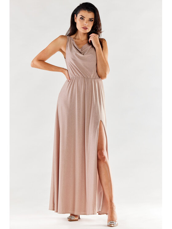 Awama Awama Sukienka wieczorowa A553 Beżowy Basic Fit