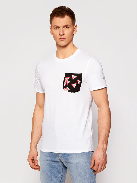 Guess Guess T-krekls Multitude M0YI59 I3Z11 Balts Slim Fit