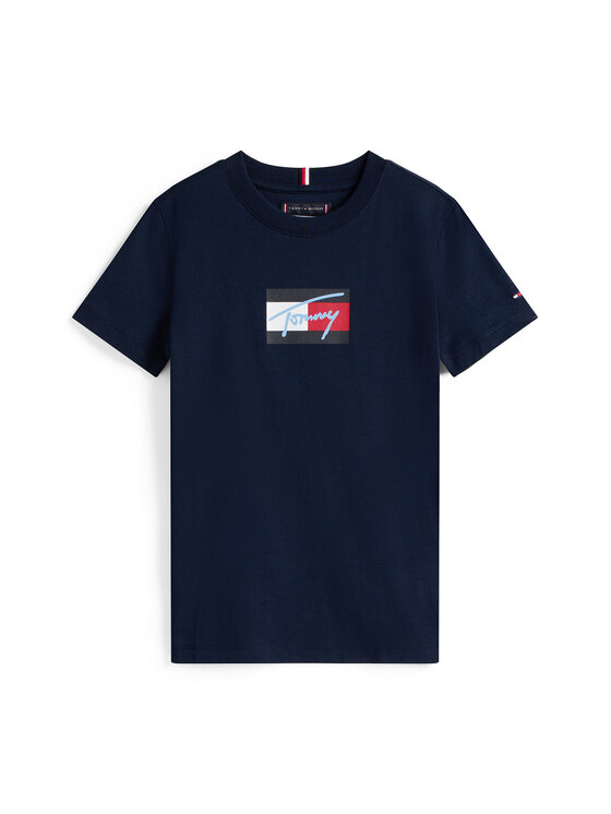 Tommy Hilfiger Tommy Hilfiger T-krekls Script Flag KB0KB09725 Tumši zils Regular Fit