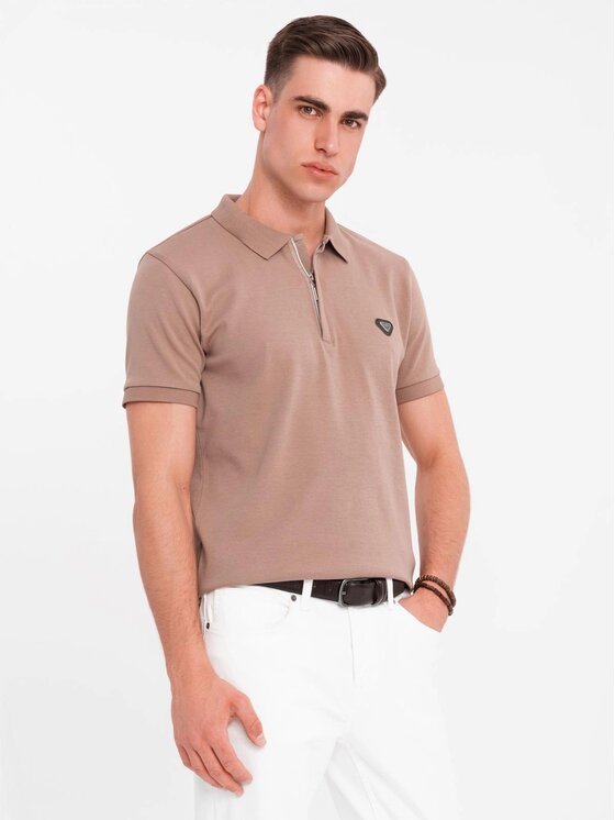 Ombre Ombre Polo OM-POSS-0148 Brązowy Regular Fit
