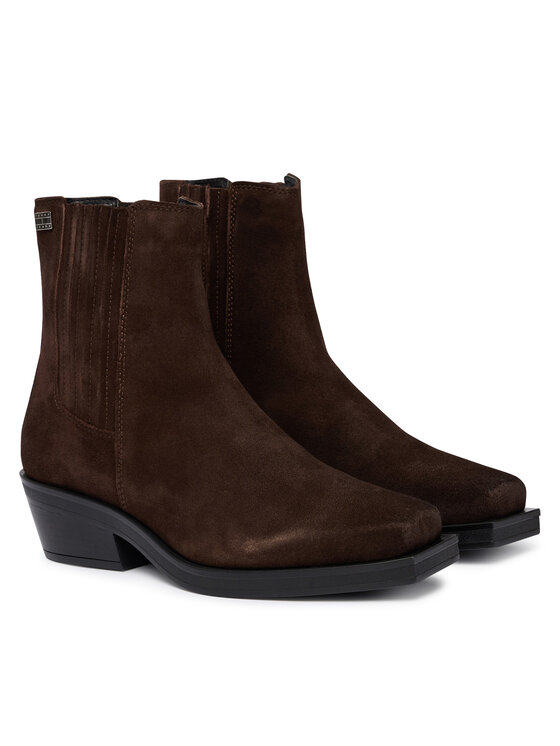 Tommy Jeans Tommy Jeans Μποτάκια Tjw Suede Cowboy Boots EN0EN03142 Σκούρο καφέ