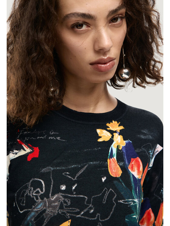 Desigual Desigual Πουλόβερ JERS_NANTES_LACROIX Μαύρο Casual Fit