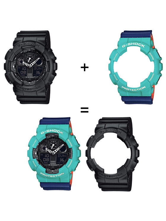 Casio Casio Zegarek SET GA-100-1A1ER + BEZEL 10410475 + PASEK 10527467 Niebieski