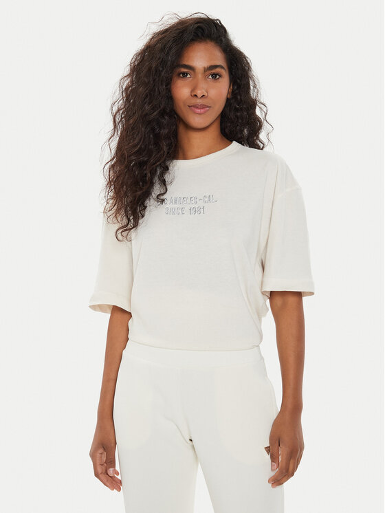 Guess Guess Tricou W4YI18 JA914 Écru Regular Fit
