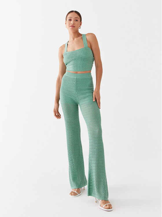 Guess Guess Bavlnené nohavice Yasmina W3GB01 Z2WK0 Zelená Relaxed Fit