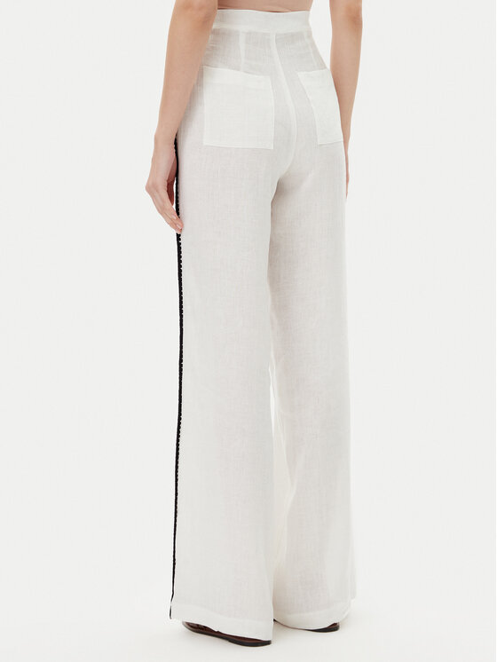 ICONA ICONA Kalhoty z materiálu RP5LE005 Bílá Relaxed Fit