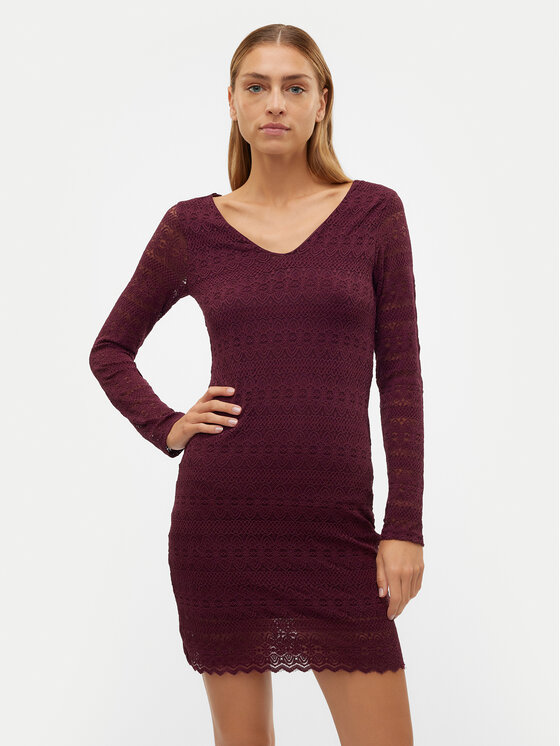 Vero Moda Vero Moda Koktejlové šaty Zoe 10315445 Bordó Slim Fit