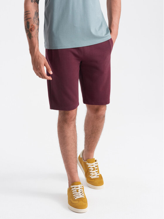 Ombre Ombre Šortky z materiálu OM-SRBS-0149 Bordó Regular Fit